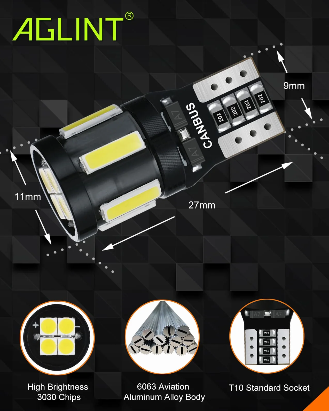 T10 W5W Żarówka LED CANBUS Bezbłędna 10SMD 501 194 168 12 V Zamiennik do samochodu Lampy pozycyjne Wnętrz Światła Kopuła Sufitowa Sufitowa Bagażnik Drzwi Tablica rejestracyjna 6500K Biały 2 szt