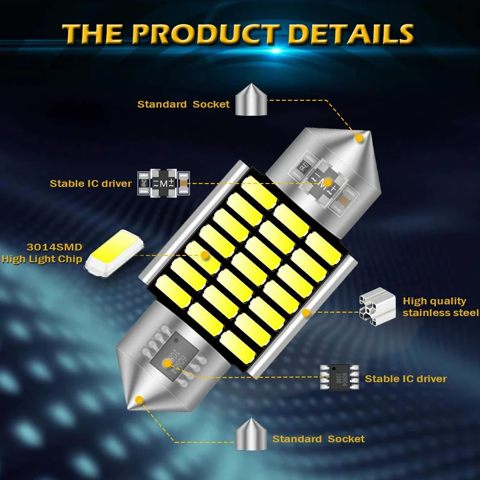 KATUR żarówki LED festoon 31mm C5W 6000K biała super jasna z chipsetami Canbus, wolne od błędów, do 3175 DE3175 DE3021 3022 3021 oświetlenie wewnętrzne, kopułki, tablica rejestracyjna, światła drzwi