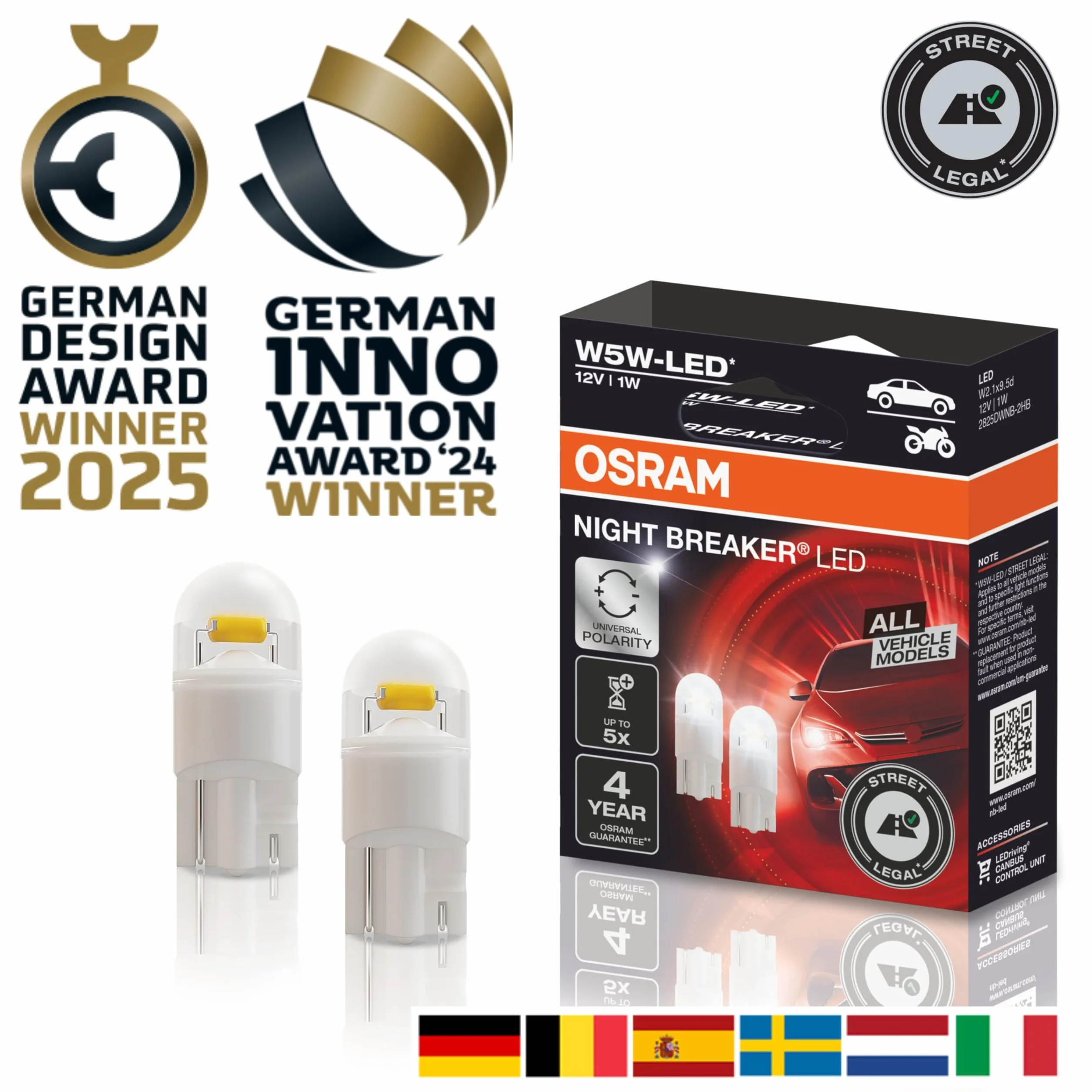 OSRAM NIGHT breaker LED W5W, uniwersalne światło postojowe/światło pozycyjne/oświetlenie wewnętrzne z homologacją uliczną, do wszystkich modeli pojazdów, 12V