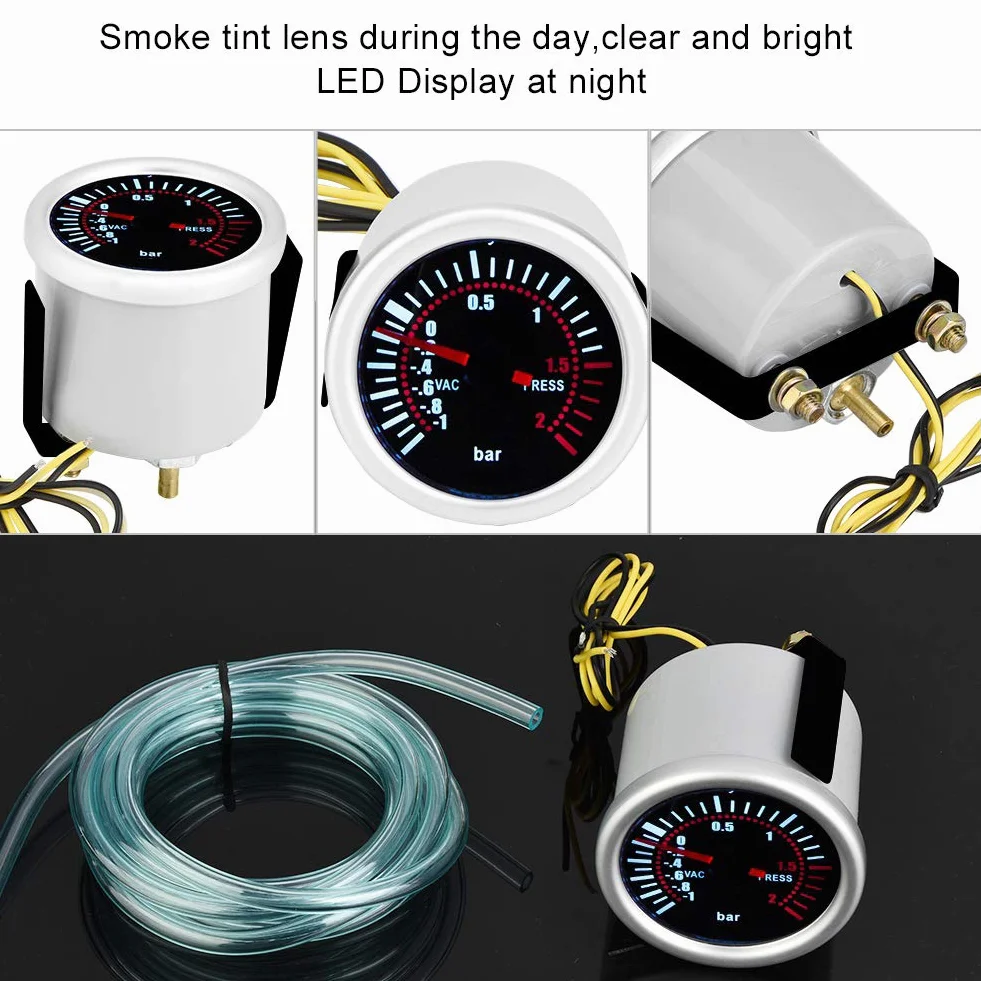 Samochodowy wskaźnik doładowania turbo, uniwersalny cyfrowy wskaźnik PSI 12 V LED Akozon z rurą PVC i czarną tarczą T-kształtną