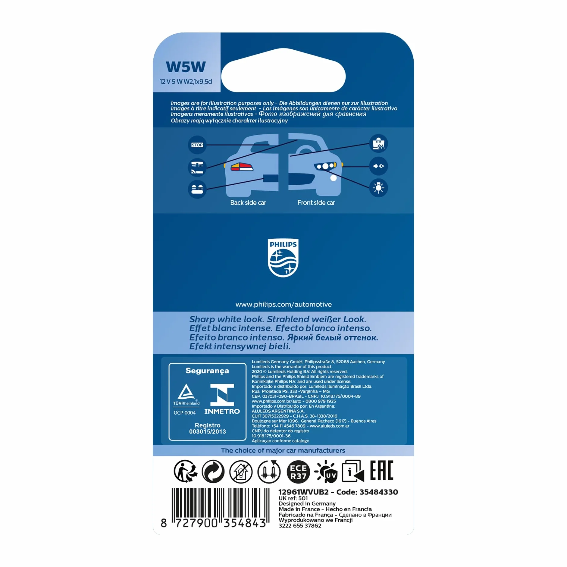Philips 35484330 Żarówka, Przezroczysty, W5W, 2 Sztuki
