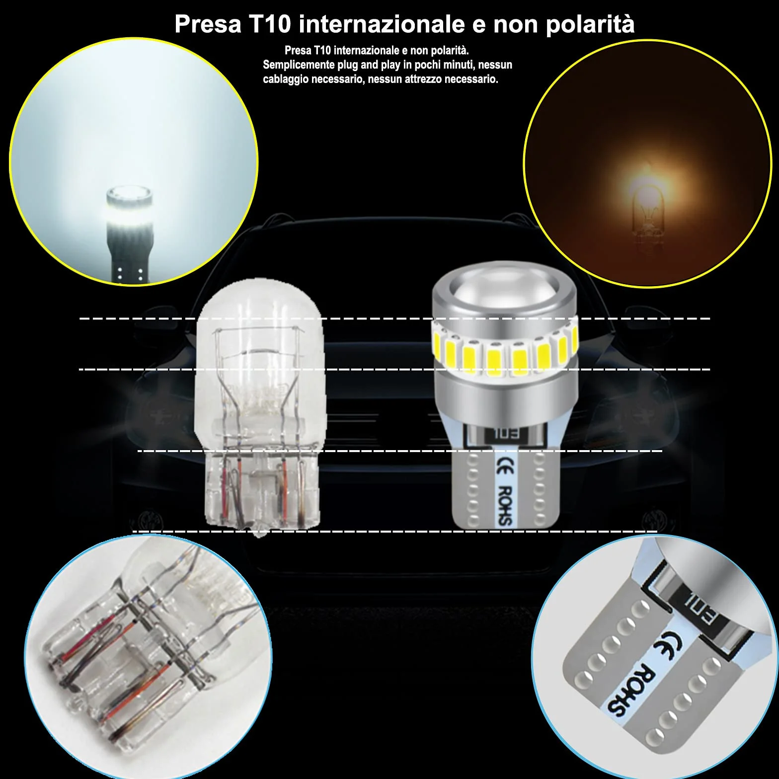 XELORD Żarówki LED T10 W5W, bardzo jasne 6000K białe CANBUS, wolne od błędów, 12V, żarówki zamiennik do lamp wewnętrznych samochodowych, 2 sztuki (W5W/T10 2 sztuki)