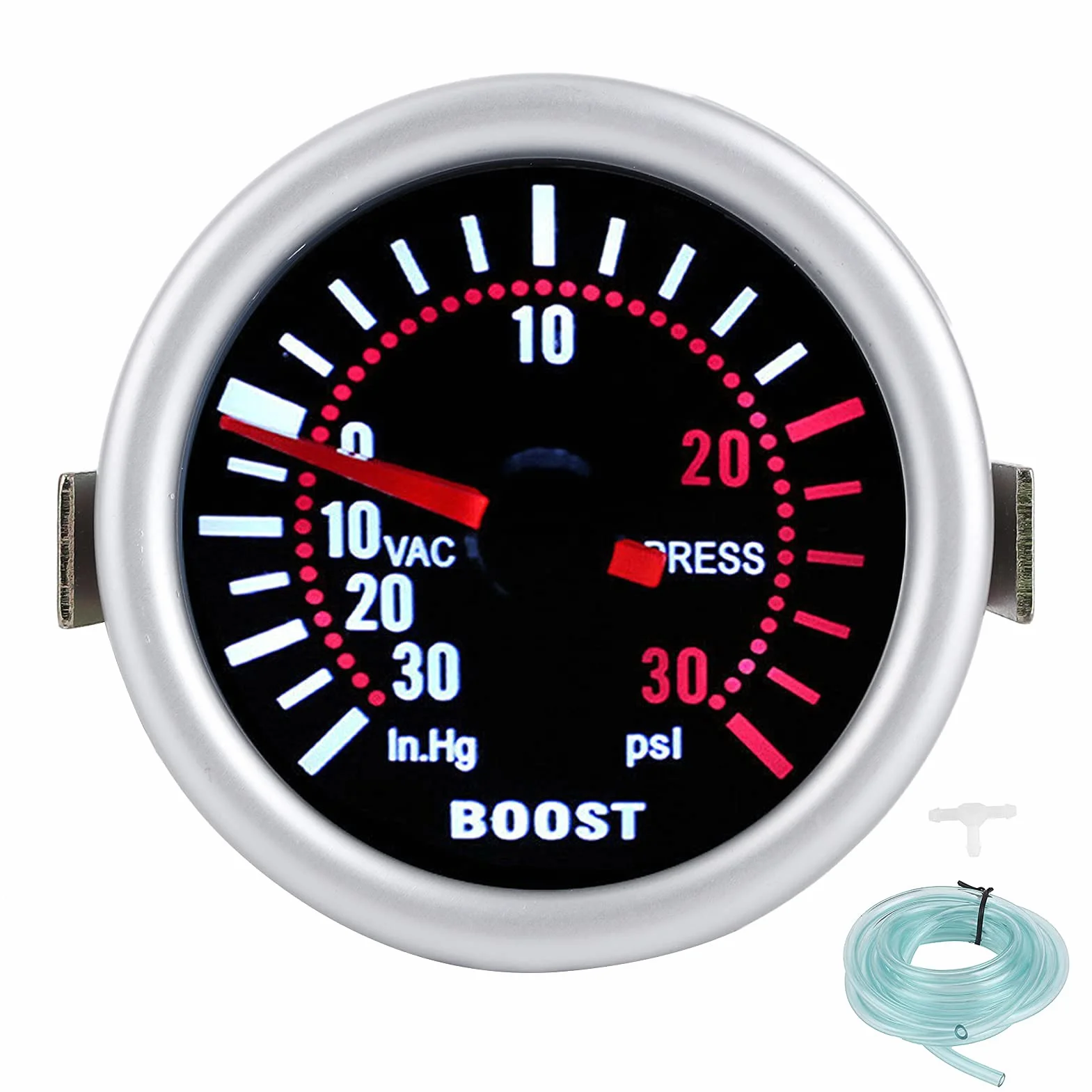 Wskaźnik Doładowania 52 Mm, 2-calowy Samochodowy Miernik Ciśnienia Doładowania Uniwersalny Wskaźnik Doładowania Wskaźnik Ciśnienia Podciśnienia -30-30PSI 12 V Samochodowy Miernik