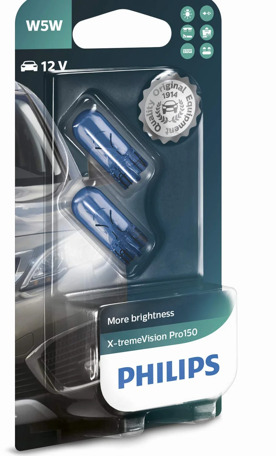 Philips Lampa halogenowa automotive lighting X-tremeVision Pro150 W5W lampa sygnalizacyjna, podwójny blister, 563230, podwójny blister, biała