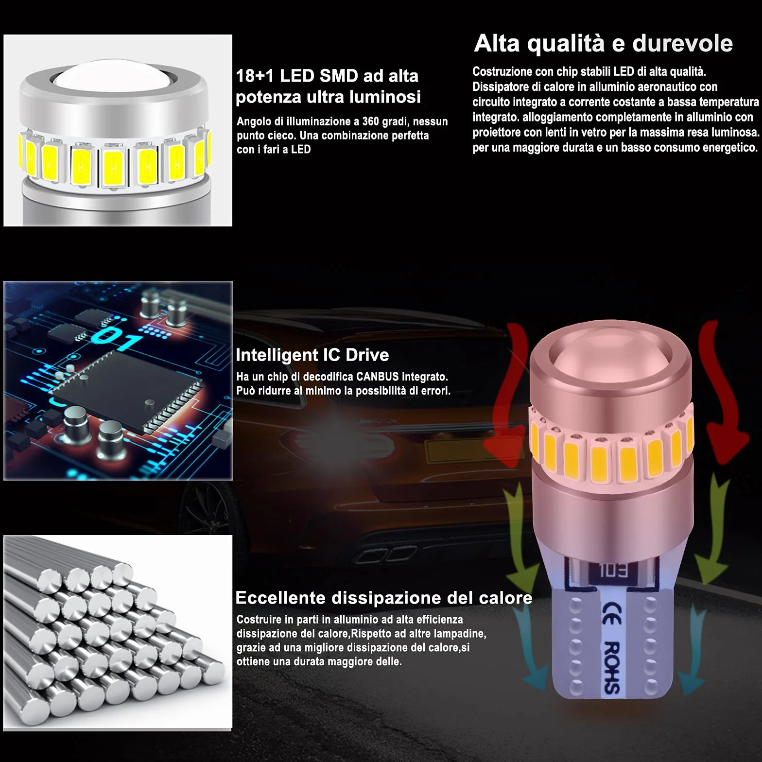 XELORD Żarówki LED T10 W5W, bardzo jasne 6000K białe CANBUS, wolne od błędów, 12V, żarówki zamiennik do lamp wewnętrznych samochodowych, 2 sztuki (W5W/T10 2 sztuki)