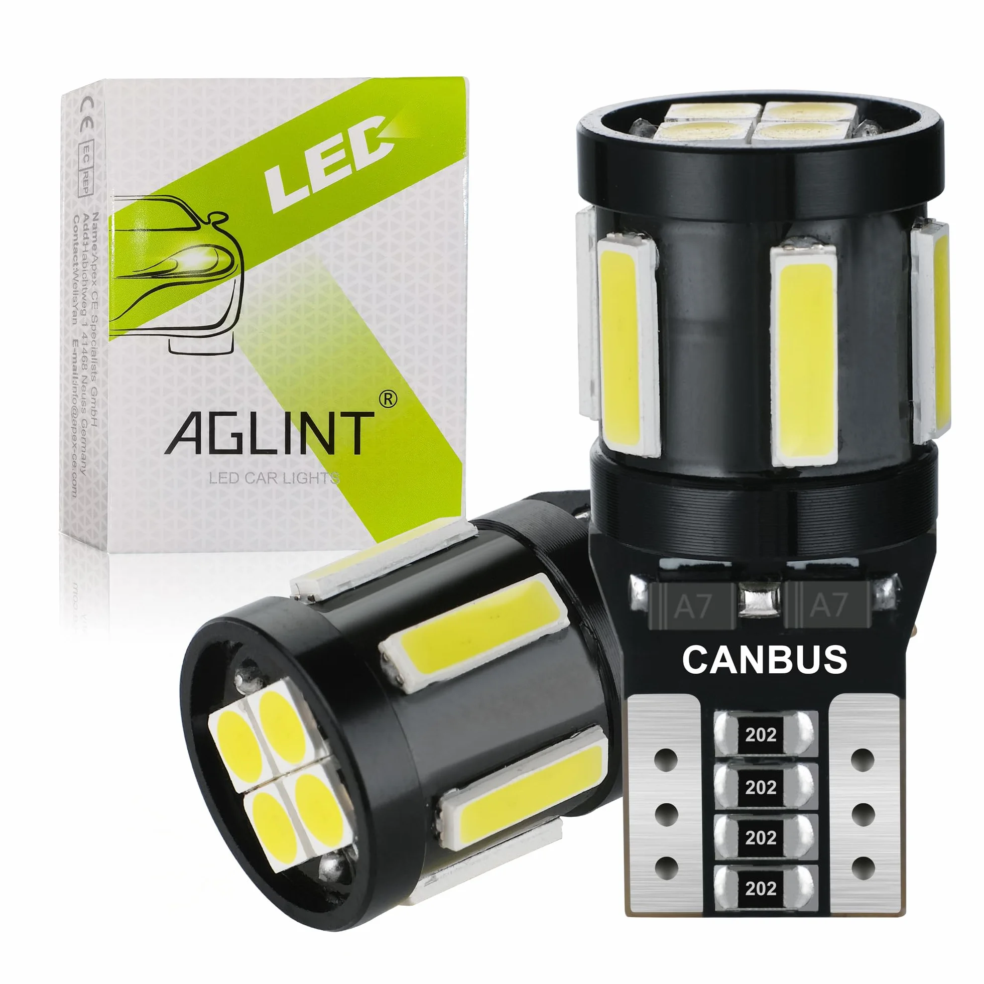 T10 W5W Żarówka LED CANBUS Bezbłędna 10SMD 501 194 168 12 V Zamiennik do samochodu Lampy pozycyjne Wnętrz Światła Kopuła Sufitowa Sufitowa Bagażnik Drzwi Tablica rejestracyjna 6500K Biały 2 szt