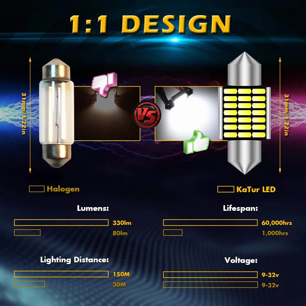 KATUR żarówki LED festoon 31mm C5W 6000K biała super jasna z chipsetami Canbus, wolne od błędów, do 3175 DE3175 DE3021 3022 3021 oświetlenie wewnętrzne, kopułki, tablica rejestracyjna, światła drzwi