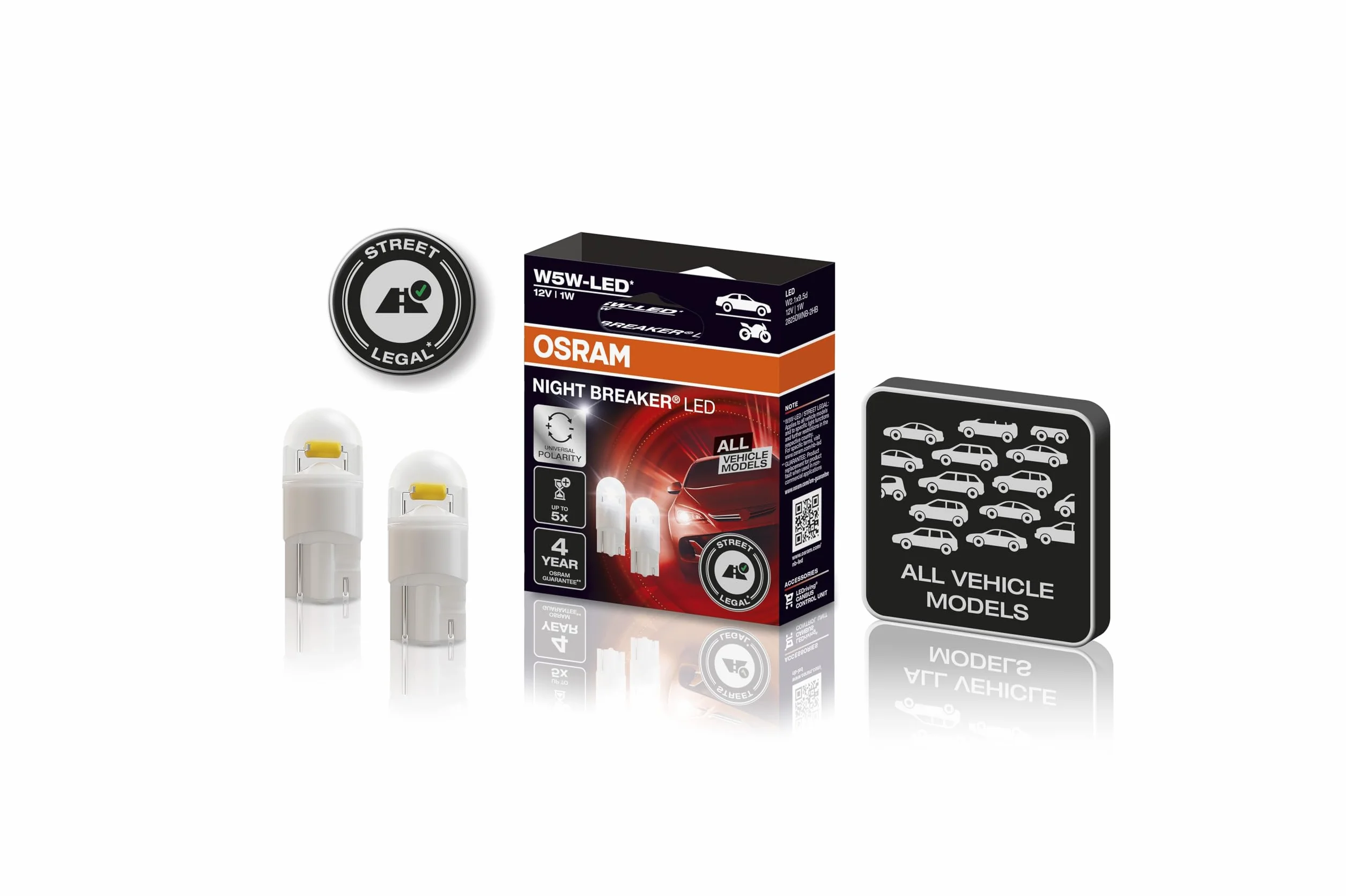 OSRAM NIGHT breaker LED W5W, uniwersalne światło postojowe/światło pozycyjne/oświetlenie wewnętrzne z homologacją uliczną, do wszystkich modeli pojazdów, 12V