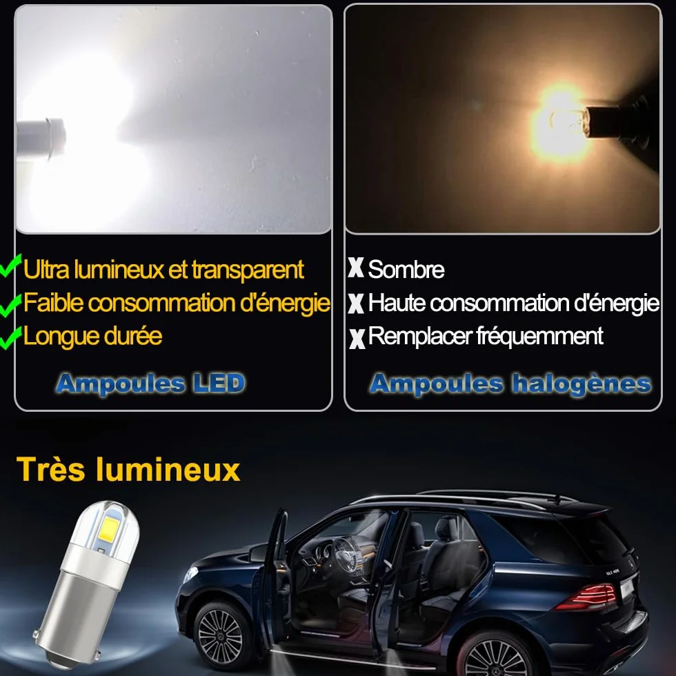 6 sztuk Ba9s Żarówka LED, T11 1891 53 57 T4W, 6000K Biały 47830 64111 3893 LED Wnętrze samochodu Żarówka Kopuła Karta Tablica rejestracyjna schowek światło