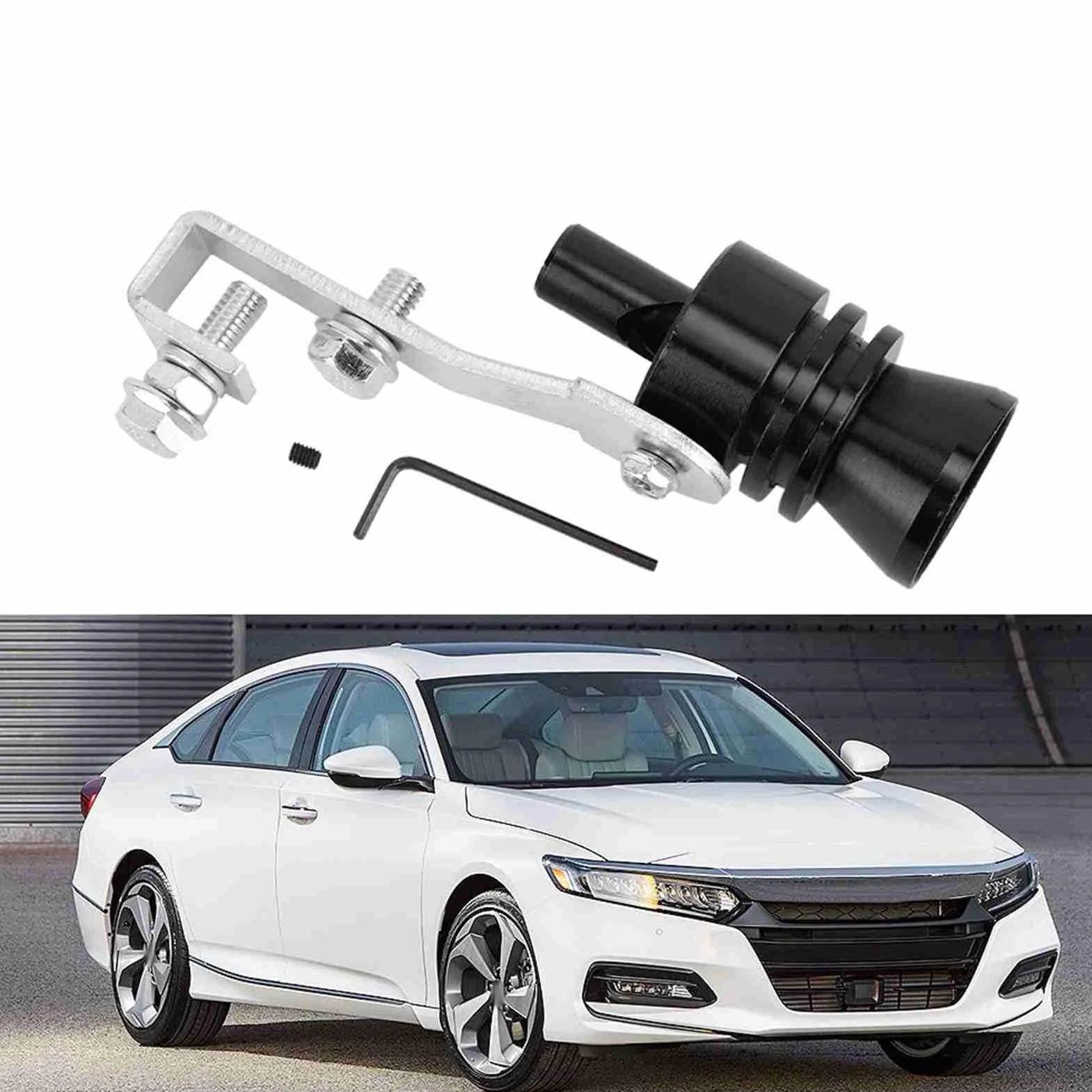 Qiilu Turbo gwizdek, symulator zaworu wydechowego rury wydechowej samochodu ze stopu aluminium czarny Turbo gwizdek odpowiedni do hałasu tłumika samochodowego