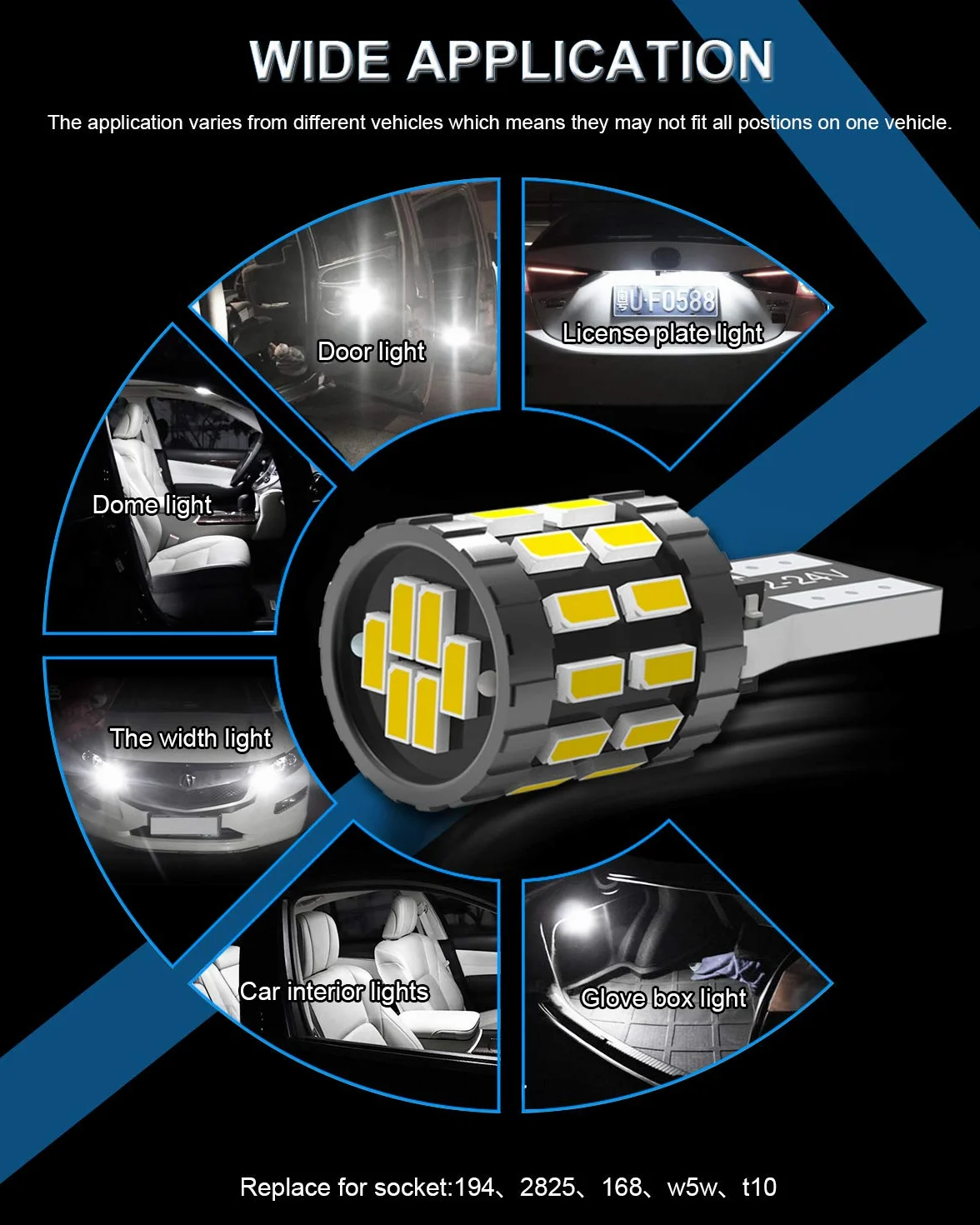 KATUR żarówka LED 194 T10 W5W 168 Super Jasna 6000K Biała Ksenonowa 30-SMD 3014 Chips 12-24V CANBUS Wolna od Błędów - Zastępcza Żarówka LED do Lampy Wewnętrznej Samochodu (Ulepszona Wersja)