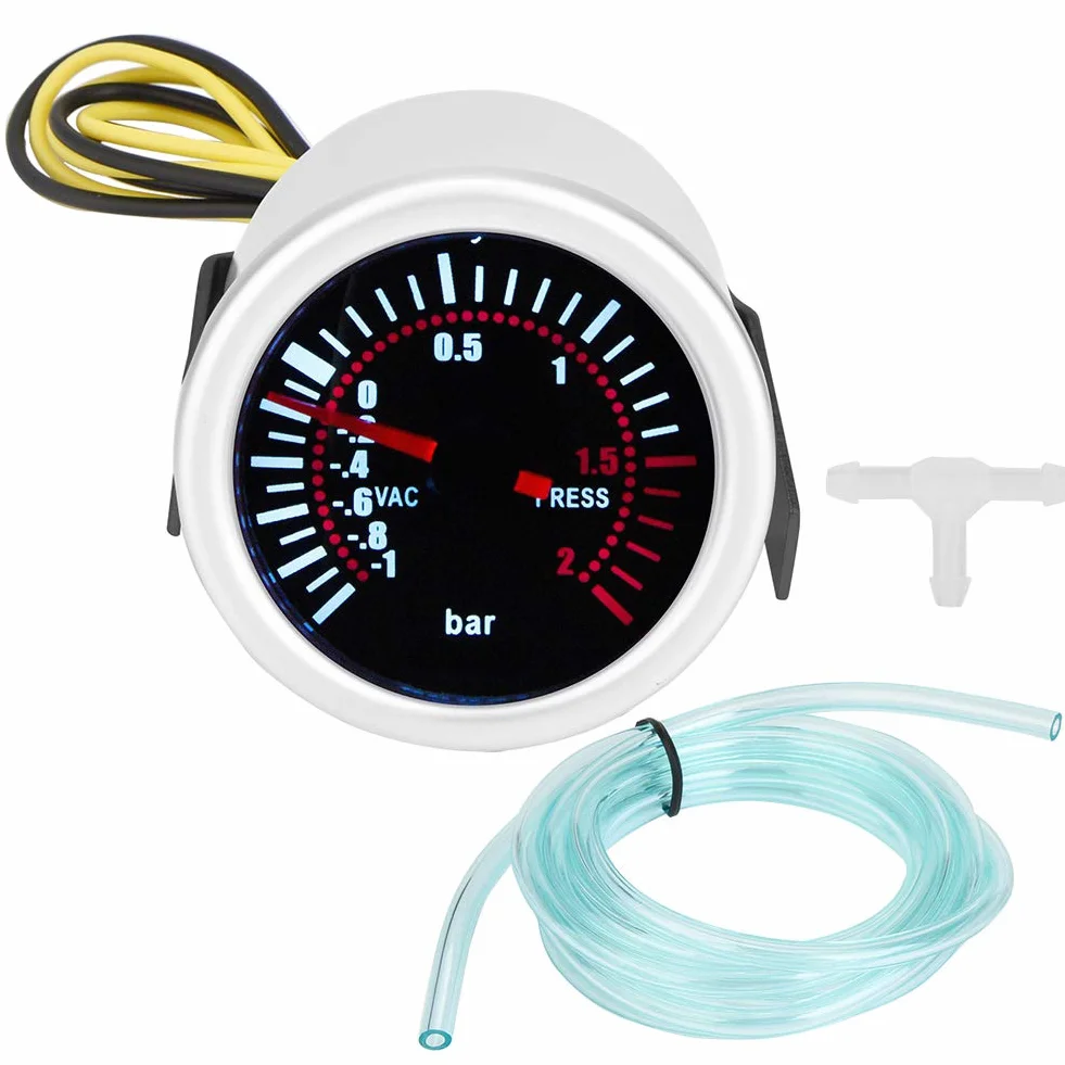 Samochodowy wskaźnik doładowania turbo, uniwersalny cyfrowy wskaźnik PSI 12 V LED Akozon z rurą PVC i czarną tarczą T-kształtną